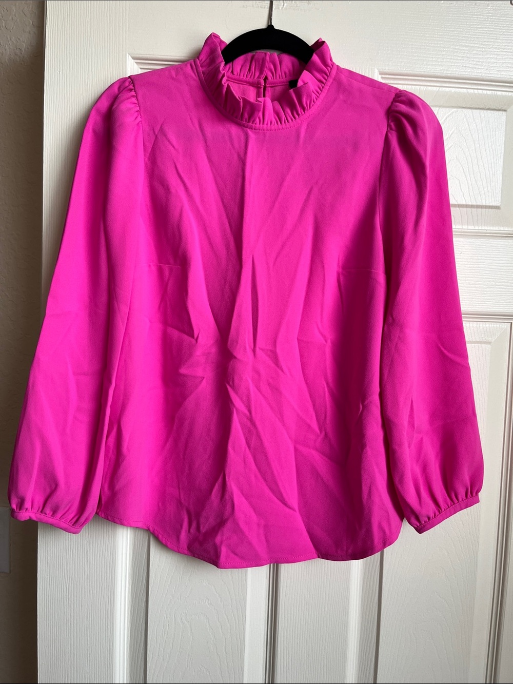 NWT J. Crew Hot Pink Ruffle-Neck Blouse